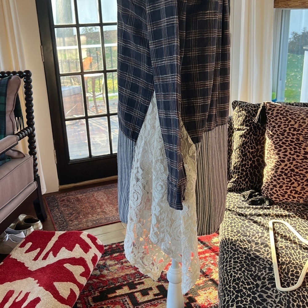 A'Reve Long Sleeve Navy Plaid with Lace - Picture 8 of 11